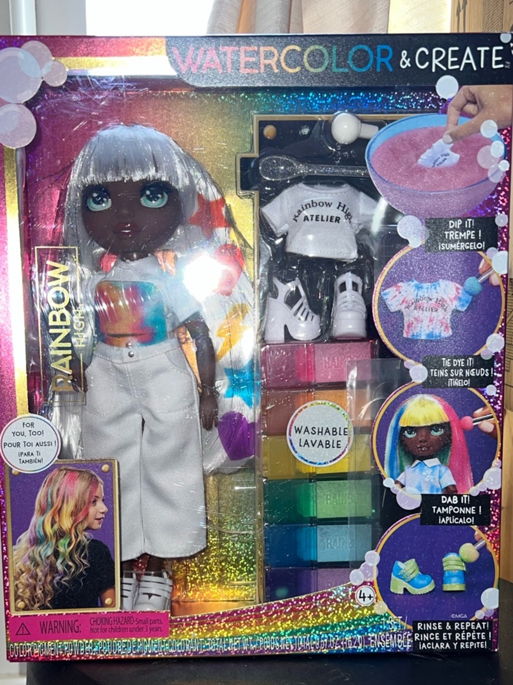 Rainbow High Watercolor & Create Doll - White Outfit, Multi-Color Hair Art Kit